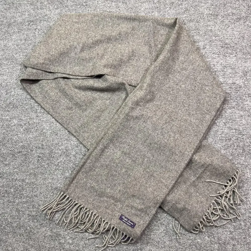 Ralph Lauren Scarf Adult Gray 100% Cashmere Fringe Made England Purple Label